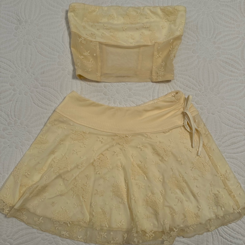 Beginning Boutique Yellow Floral Mini Skirt Set